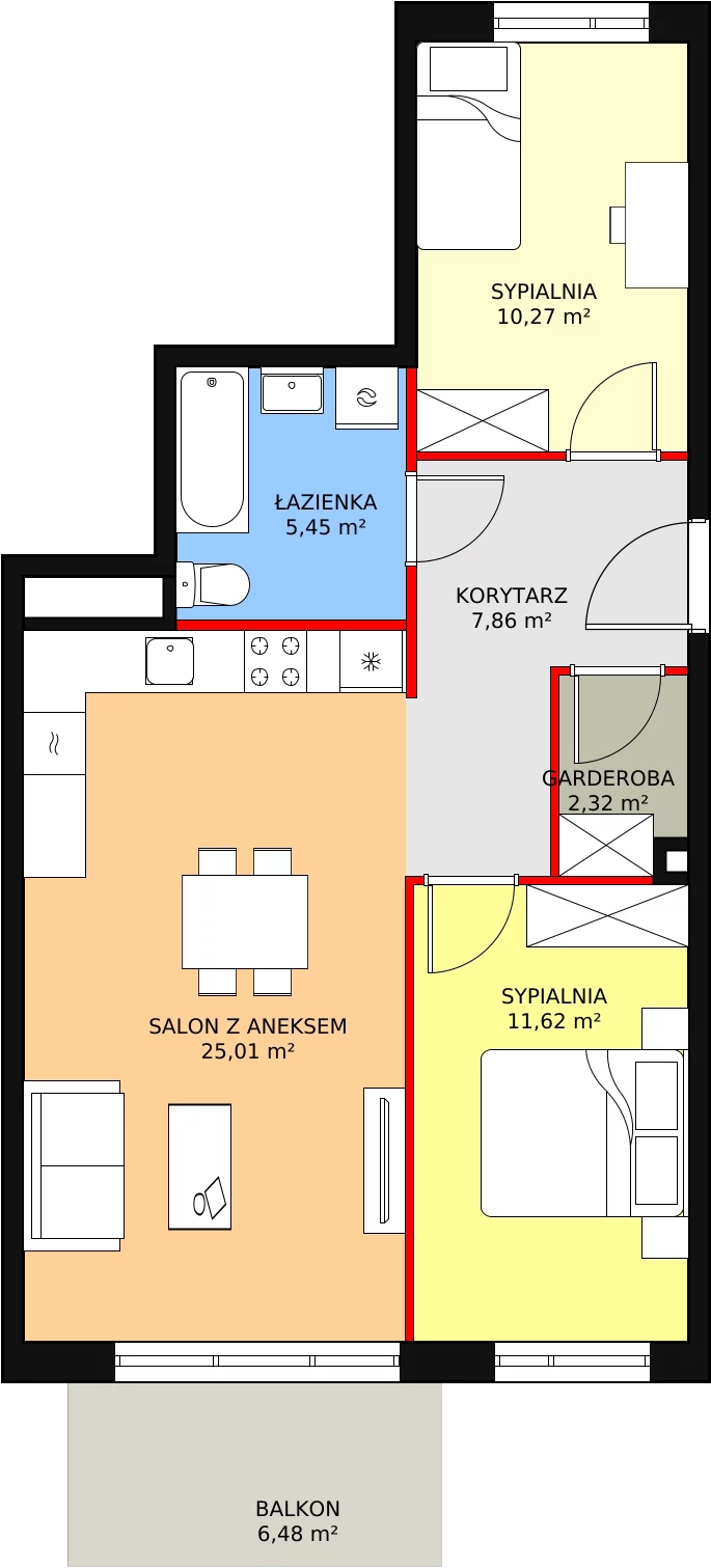 3 pokoje, mieszkanie 62,53 m², piętro 1, oferta nr 4B-1-3, Naramowice Odnova, Poznań, Naramowice, ul. Bielicowa