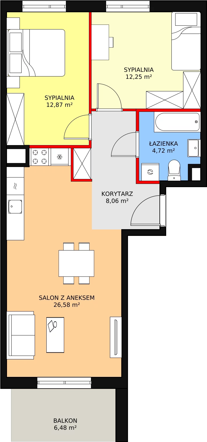 Mieszkanie 64,48 m², piętro 1, oferta nr 4C-1-1, Naramowice Odnova, Poznań, Naramowice, ul. Bielicowa