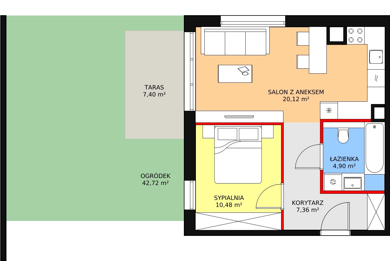 Mieszkanie 42,86 m², parter, oferta nr 5A-0-1, Naramowice Odnova II, Poznań, Naramowice, ul. Bielicowa