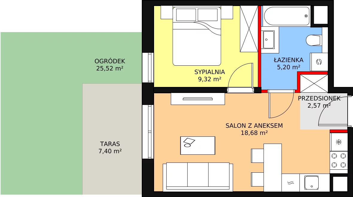 2 pokoje, mieszkanie 36,05 m², parter, oferta nr 5A-0-4, Naramowice Odnova II, Poznań, Naramowice, ul. Bielicowa