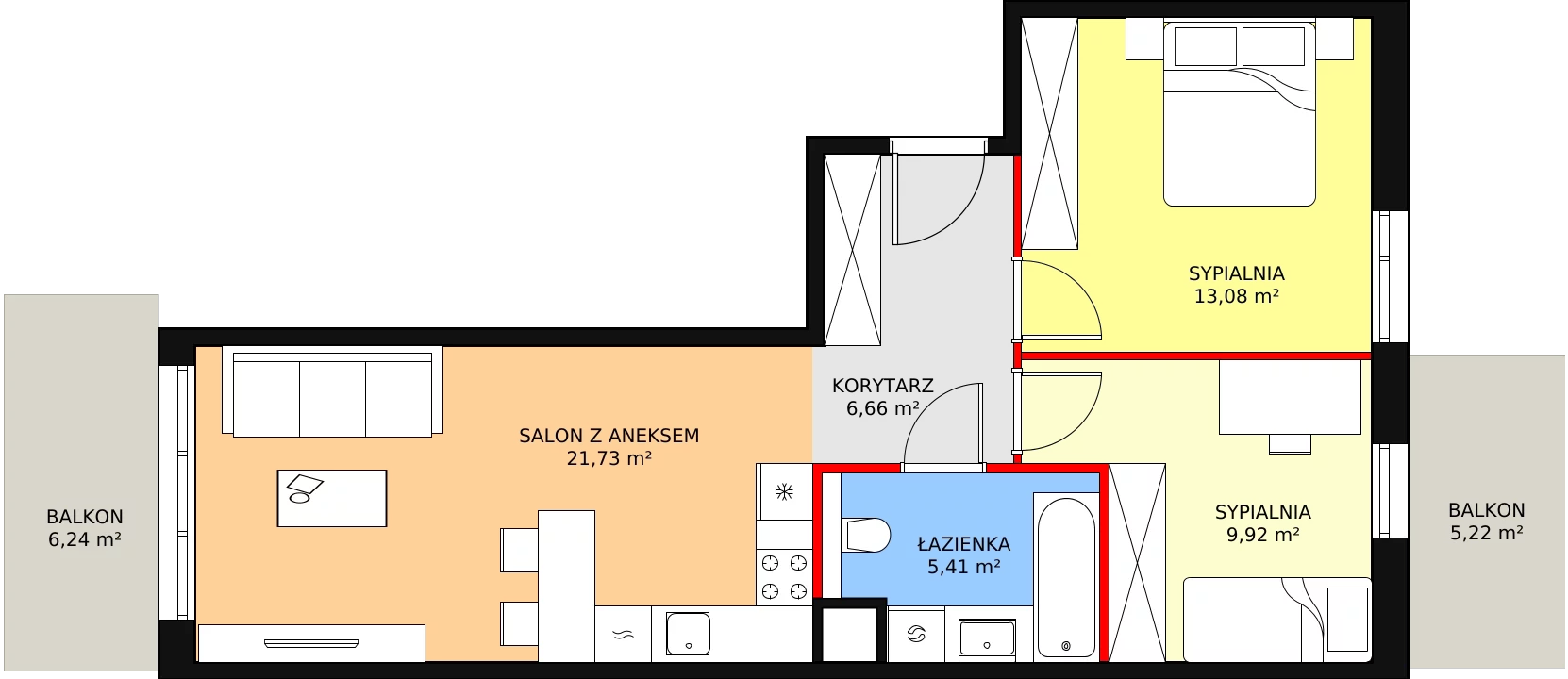 3 pokoje, mieszkanie 56,80 m², piętro 1, oferta nr 5A-1-1, Naramowice Odnova II, Poznań, Naramowice, ul. Bielicowa