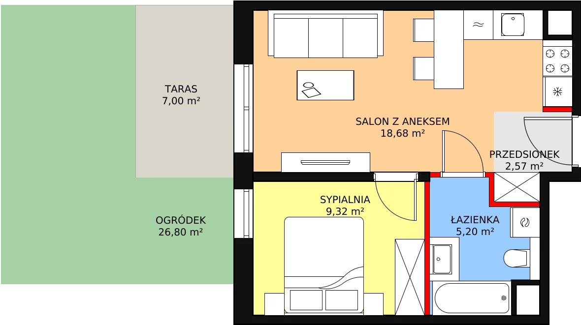 Mieszkanie 36,05 m², parter, oferta nr 5B-0-2, Naramowice Odnova II, Poznań, Naramowice, ul. Bielicowa