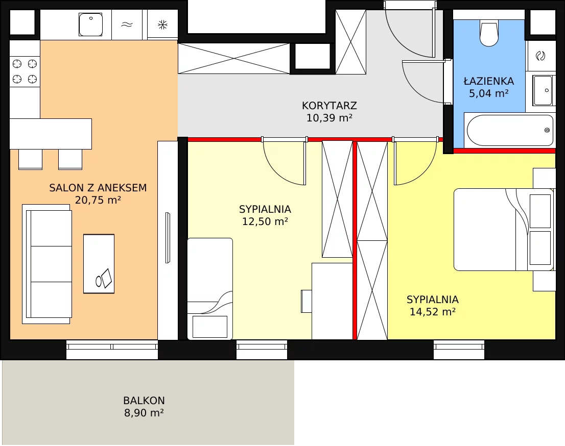 3 pokoje, mieszkanie 63,51 m², piętro 1, oferta nr 5B-1-2, Naramowice Odnova II, Poznań, Naramowice, ul. Bielicowa