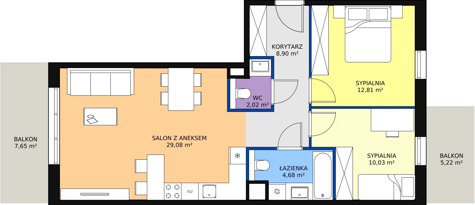 3 pokoje, mieszkanie 67,52 m², piętro 2, oferta nr 5B-2-1, Naramowice Odnova II, Poznań, Naramowice, ul. Bielicowa