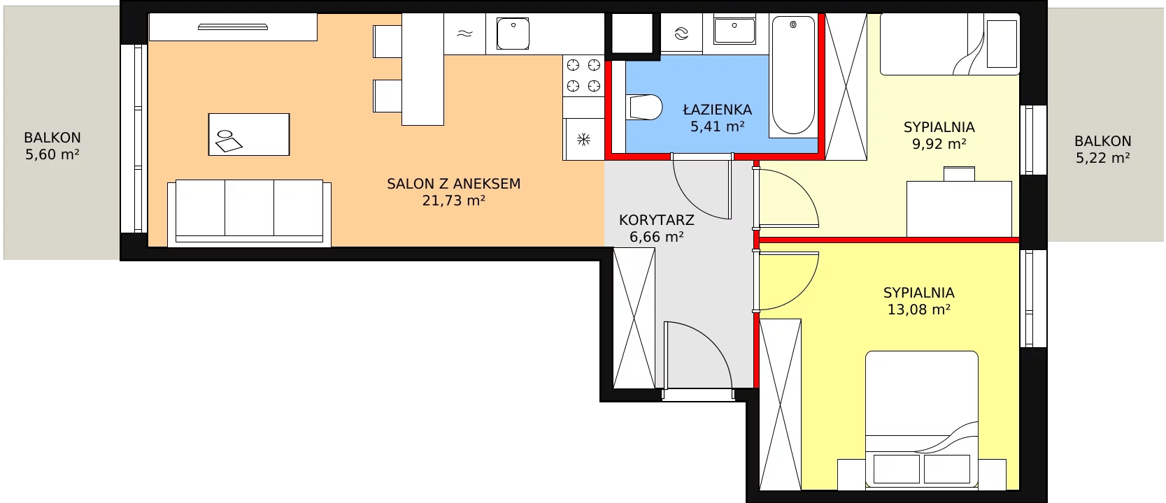 Mieszkanie 56,80 m², piętro 4, oferta nr 5B-4-3, Naramowice Odnova II, Poznań, Naramowice, ul. Bielicowa