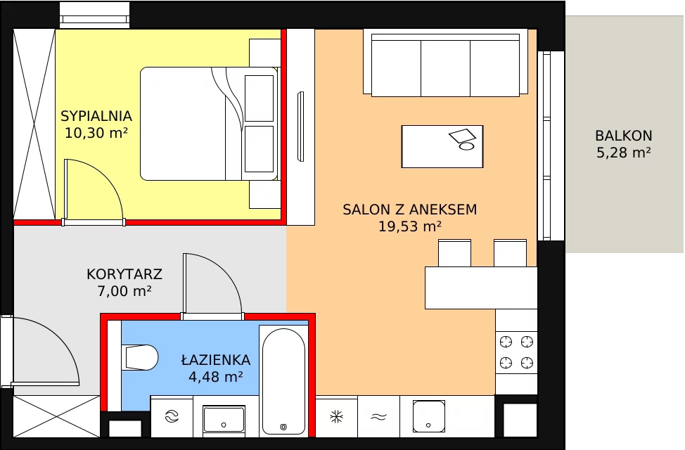 2 pokoje, mieszkanie 41,31 m², piętro 1, oferta nr 5C-1-1, Naramowice Odnova II, Poznań, Naramowice, ul. Bielicowa