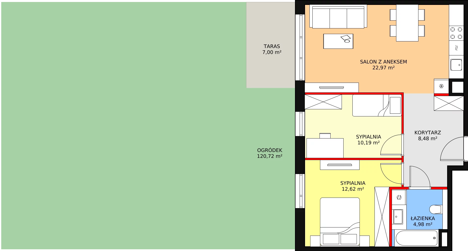 3 pokoje, mieszkanie 59,24 m², parter, oferta nr 6A-0-2, Naramowice Odnova II, Poznań, Naramowice, ul. Bielicowa