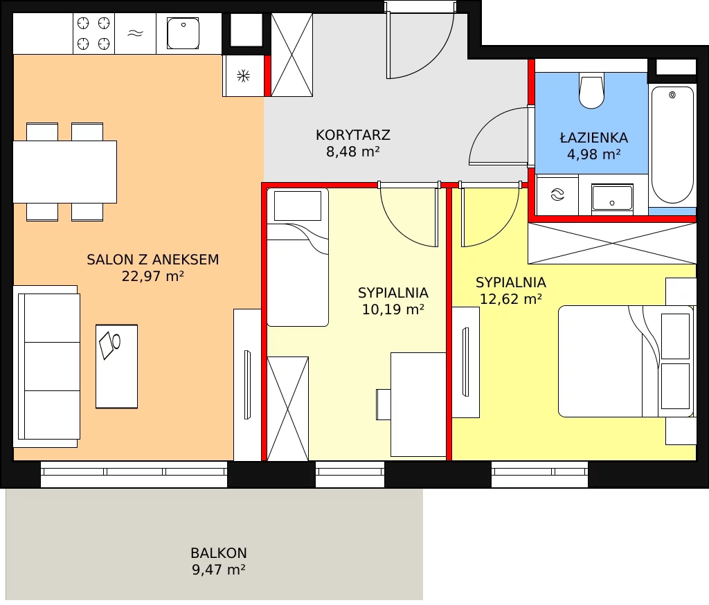 3 pokoje, mieszkanie 59,24 m², piętro 1, oferta nr 6A-1-2, Naramowice Odnova II, Poznań, Naramowice, ul. Bielicowa