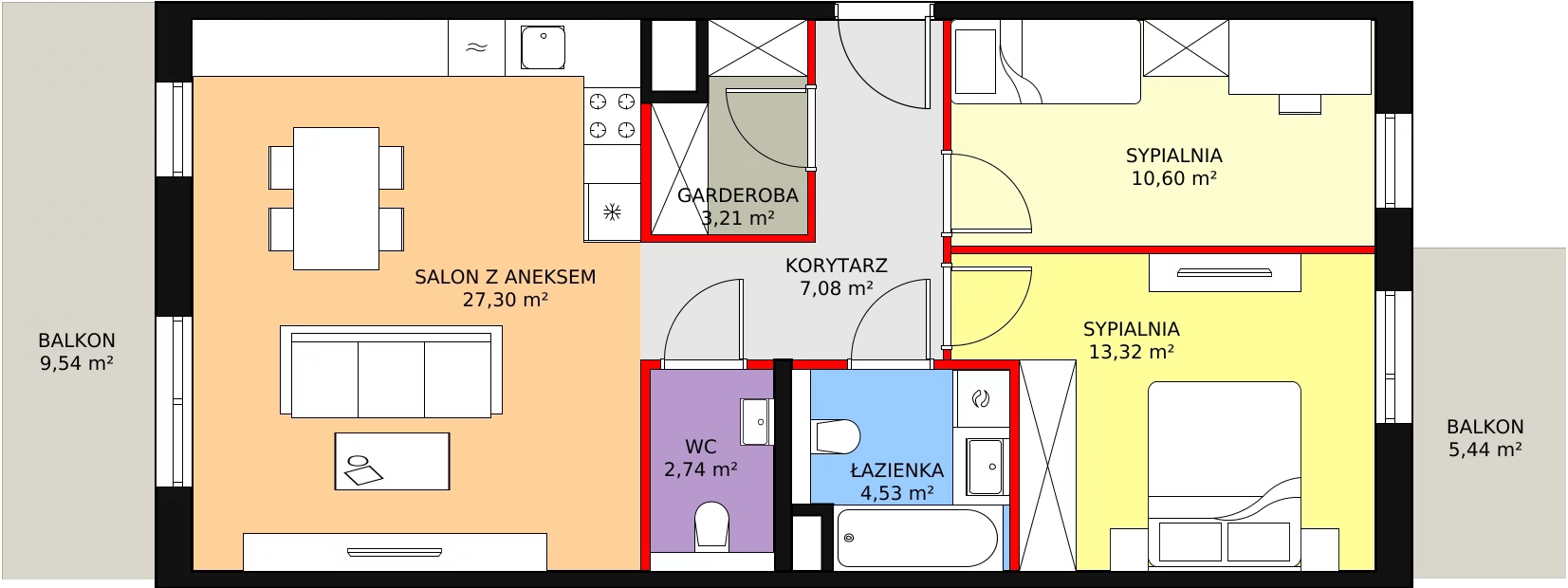 3 pokoje, mieszkanie 69,05 m², piętro 2, oferta nr 6A-2-1, Naramowice Odnova II, Poznań, Naramowice, ul. Bielicowa