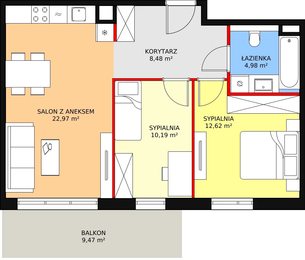 Mieszkanie 59,24 m², piętro 2, oferta nr 6A-2-2, Naramowice Odnova II, Poznań, Naramowice, ul. Bielicowa