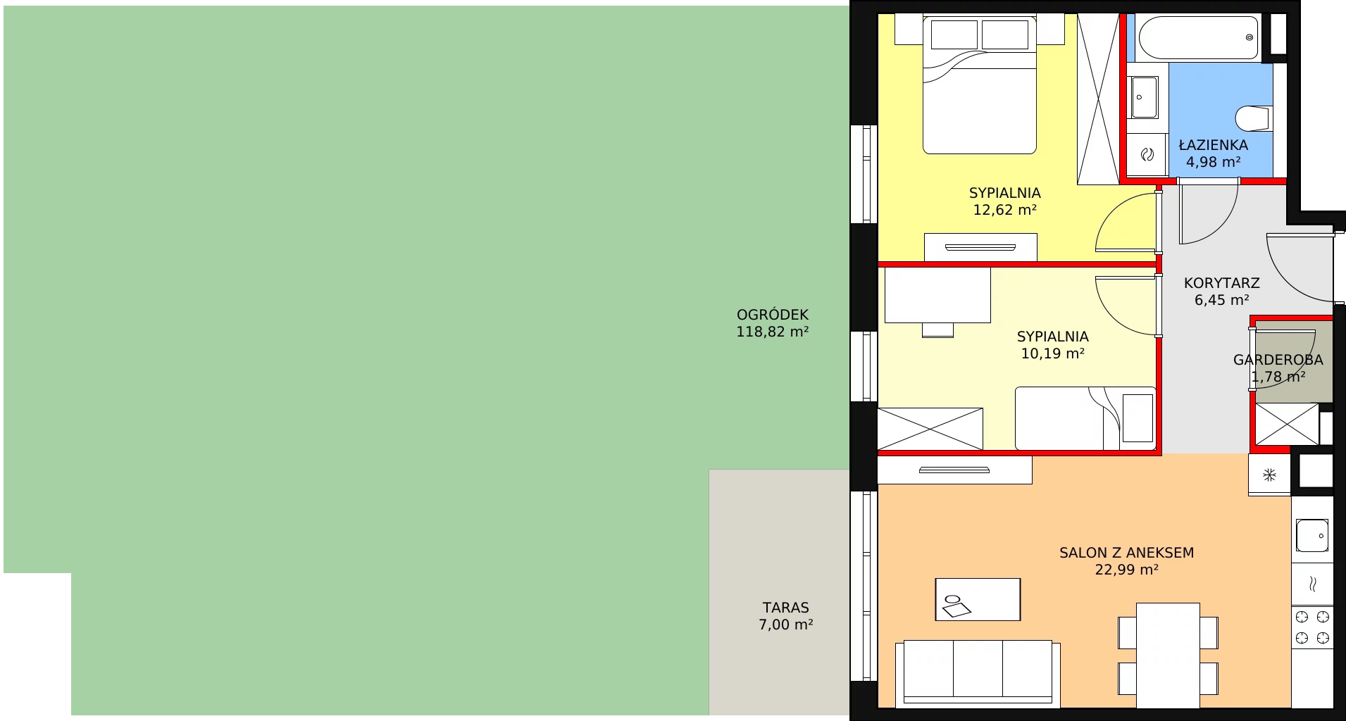 3 pokoje, mieszkanie 59,01 m², parter, oferta nr 6B-0-2, Naramowice Odnova II, Poznań, Naramowice, ul. Bielicowa