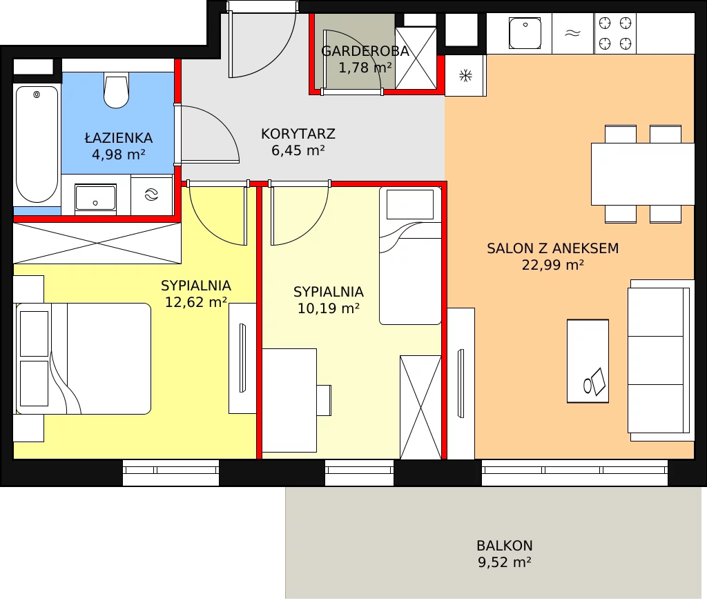 3 pokoje, mieszkanie 59,01 m², piętro 1, oferta nr 6B-1-2, Naramowice Odnova II, Poznań, Naramowice, ul. Bielicowa