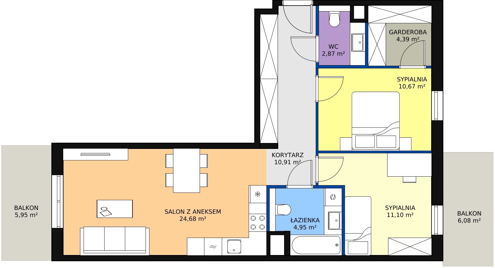 3 pokoje, mieszkanie 69,57 m², piętro 2, oferta nr 6B-2-1, Naramowice Odnova II, Poznań, Naramowice, ul. Bielicowa