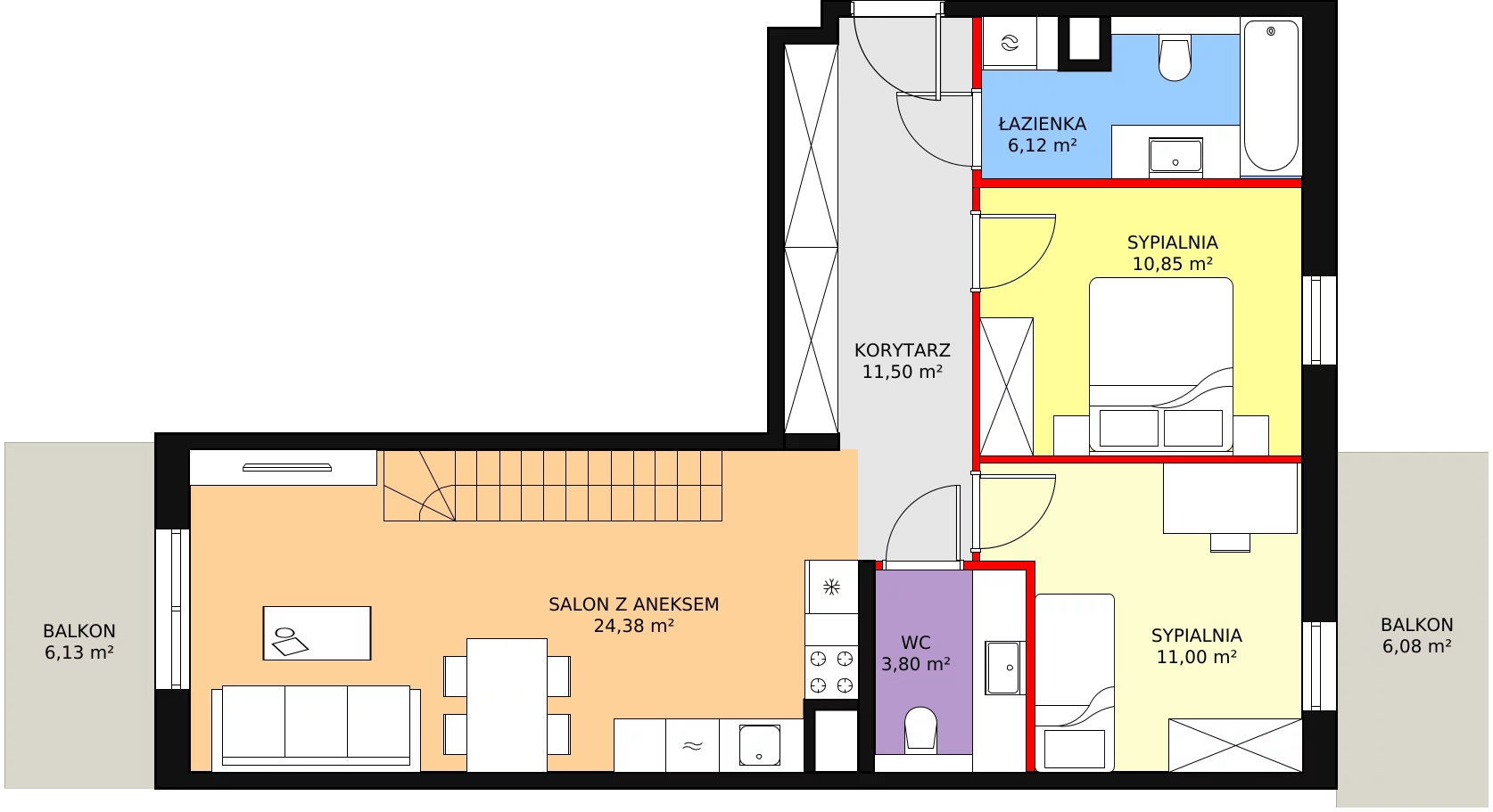 3 pokoje, mieszkanie 83,23 m², piętro 4, oferta nr 6B-4-1, Naramowice Odnova II, Poznań, Naramowice, ul. Bielicowa