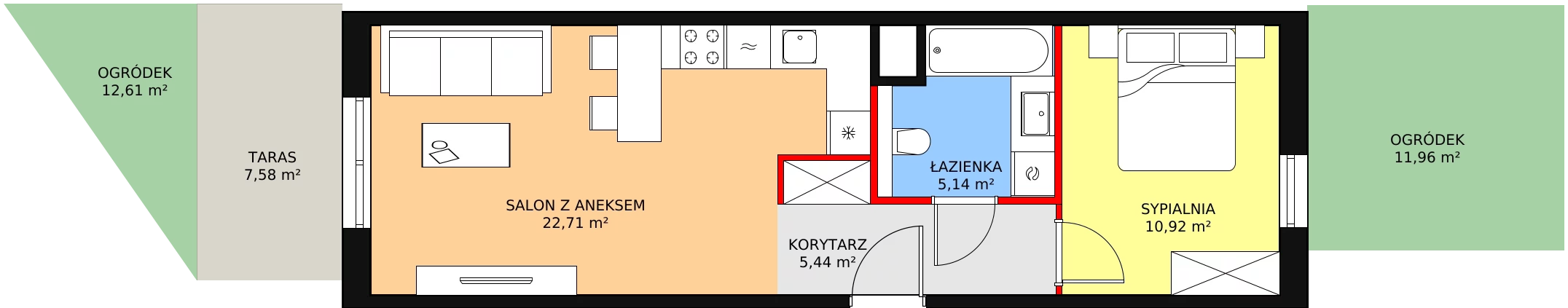 2 pokoje, mieszkanie 44,21 m², parter, oferta nr 6C-0-1, Naramowice Odnova II, Poznań, Naramowice, ul. Bielicowa