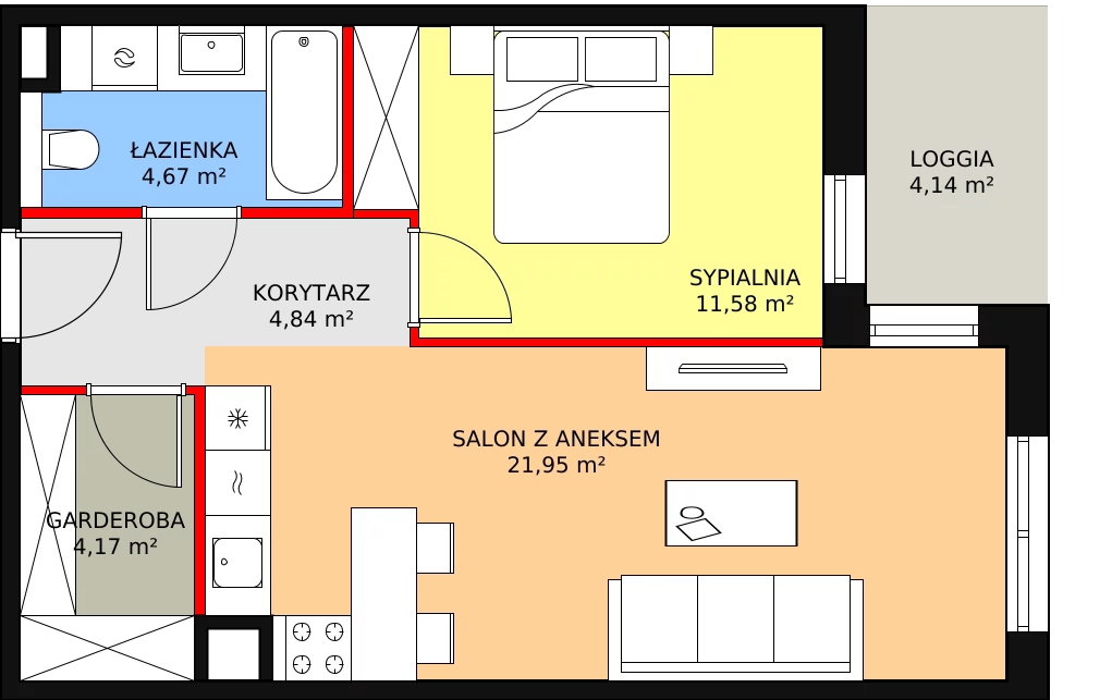 Mieszkanie 47,21 m², piętro 1, oferta nr 6C-1-5, Naramowice Odnova II, Poznań, Naramowice, ul. Bielicowa