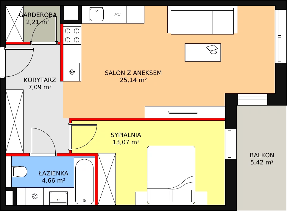 2 pokoje, mieszkanie 52,17 m², piętro 1, oferta nr 6C-1-6, Naramowice Odnova II, Poznań, Naramowice, ul. Bielicowa