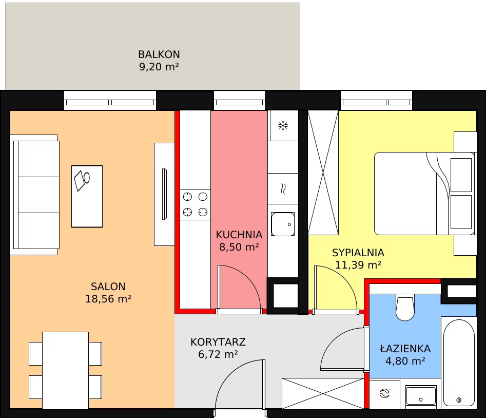 Mieszkanie 50,44 m², piętro 1, oferta nr 6C-1-8, Naramowice Odnova II, Poznań, Naramowice, ul. Bielicowa