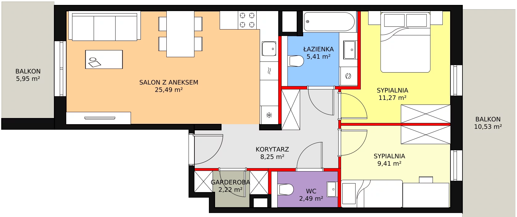 3 pokoje, mieszkanie 64,54 m², piętro 2, oferta nr 6C-2-1, Naramowice Odnova II, Poznań, Naramowice, ul. Bielicowa