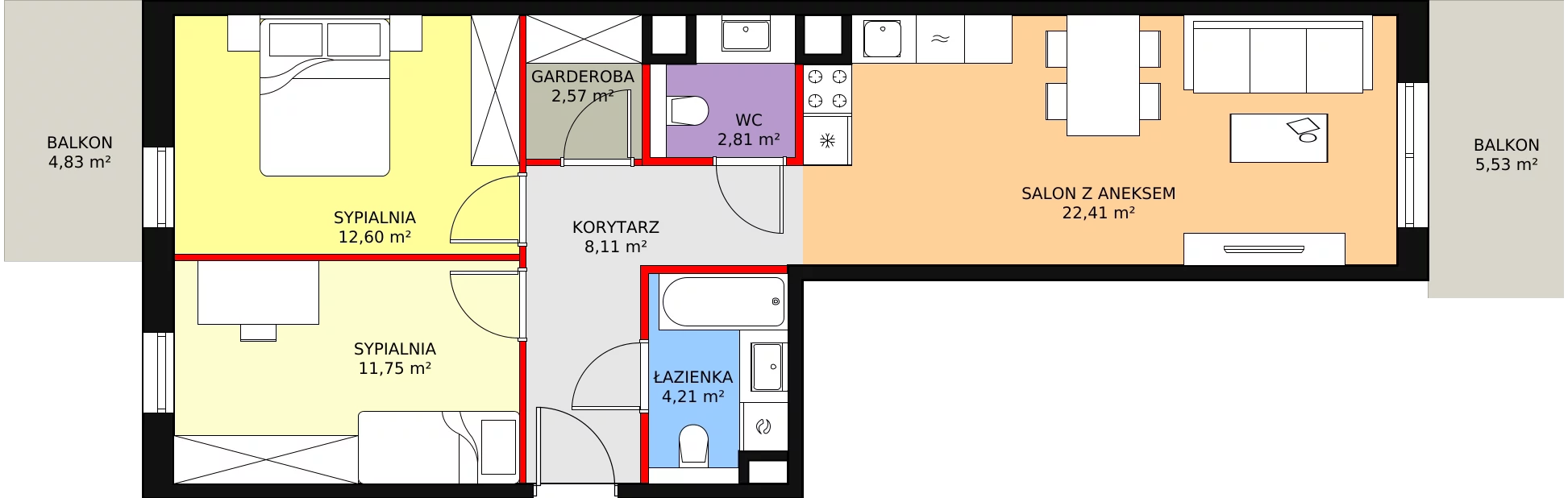 3 pokoje, mieszkanie 64,46 m², piętro 1, oferta nr 6D-1-1, Naramowice Odnova II, Poznań, Naramowice, ul. Bielicowa