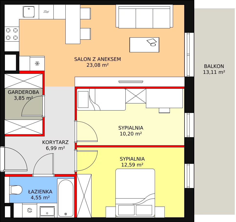 3 pokoje, mieszkanie 61,26 m², piętro 1, oferta nr 6D-1-2, Naramowice Odnova II, Poznań, Naramowice, ul. Bielicowa