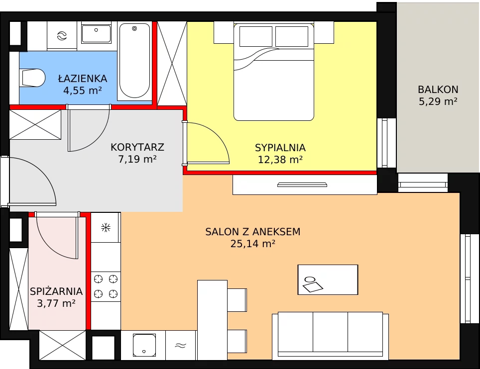 2 pokoje, mieszkanie 53,03 m², piętro 1, oferta nr 6D-1-3, Naramowice Odnova II, Poznań, Naramowice, ul. Bielicowa