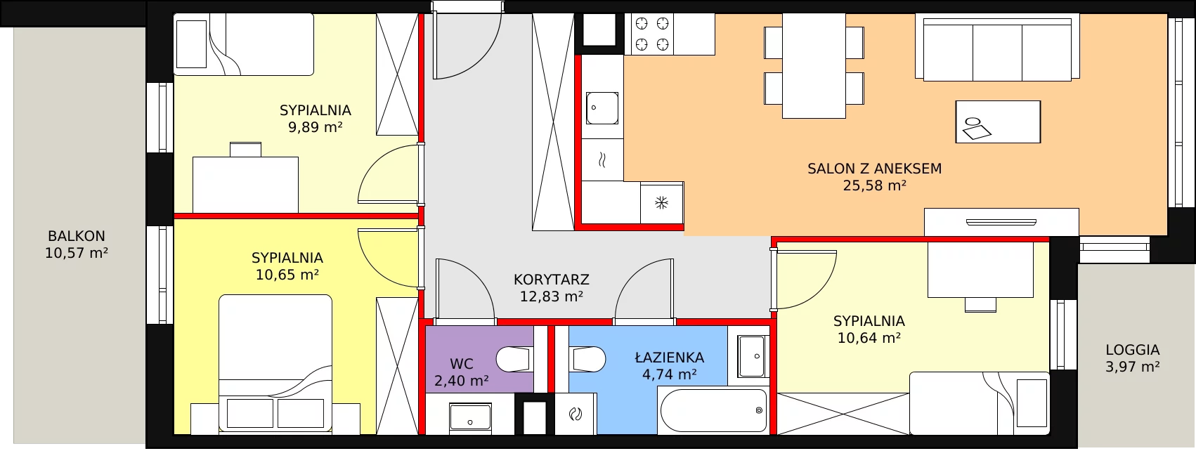 3 pokoje, mieszkanie 76,73 m², piętro 1, oferta nr 6D-1-4, Naramowice Odnova II, Poznań, Naramowice, ul. Bielicowa