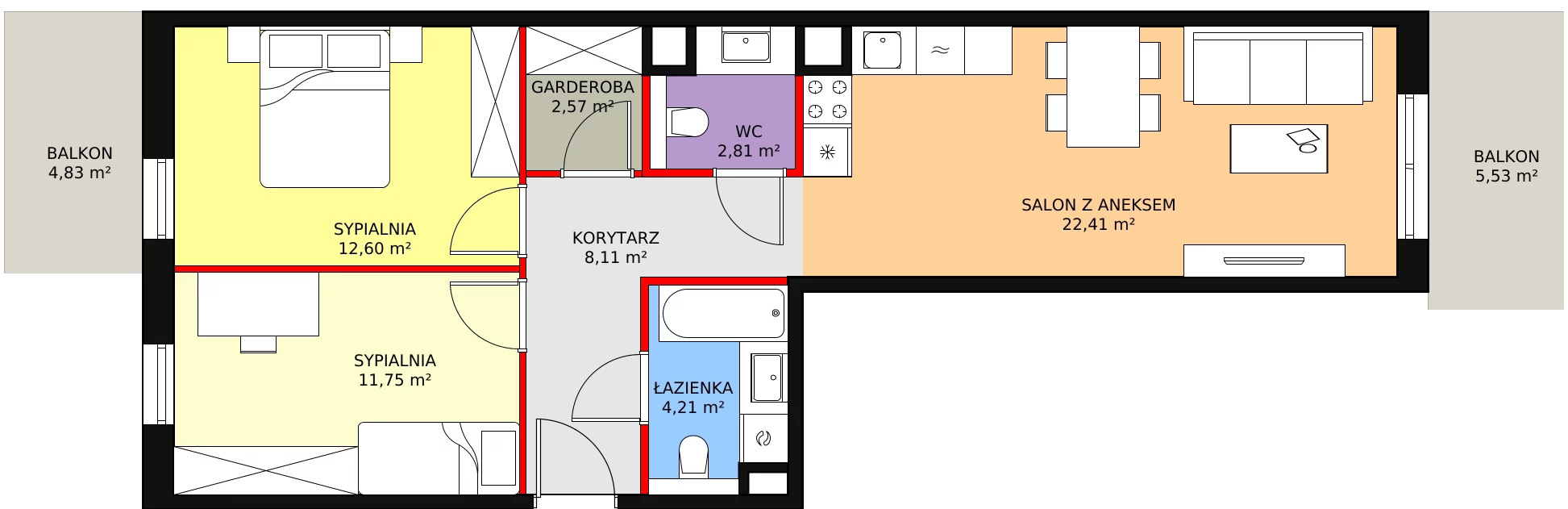 3 pokoje, mieszkanie 64,46 m², piętro 2, oferta nr 6D-2-1, Naramowice Odnova II, Poznań, Naramowice, ul. Bielicowa