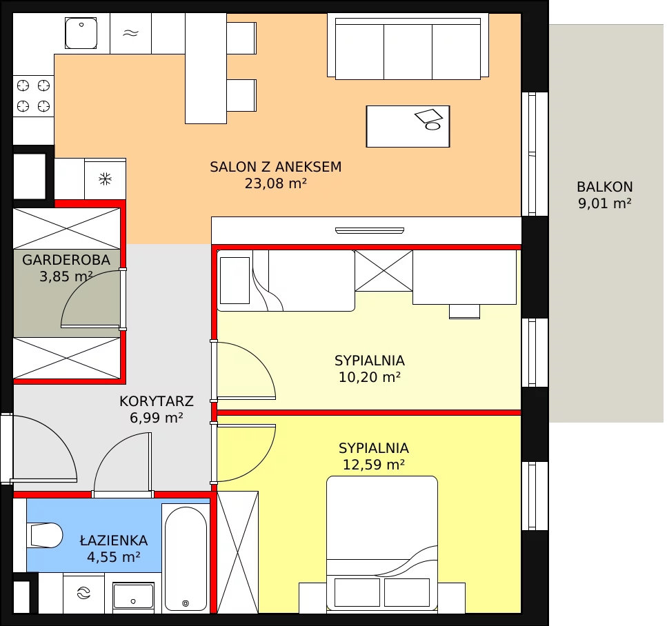 3 pokoje, mieszkanie 61,26 m², piętro 2, oferta nr 6D-2-2, Naramowice Odnova II, Poznań, Naramowice, ul. Bielicowa