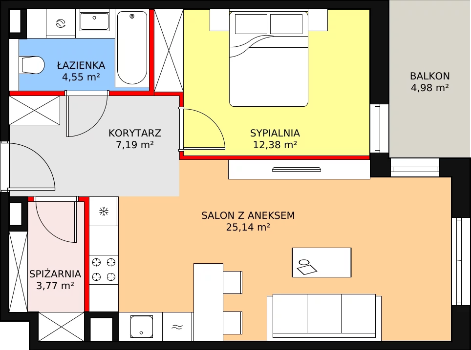 Mieszkanie 53,03 m², piętro 2, oferta nr 6D-2-3, Naramowice Odnova II, Poznań, Naramowice, ul. Bielicowa