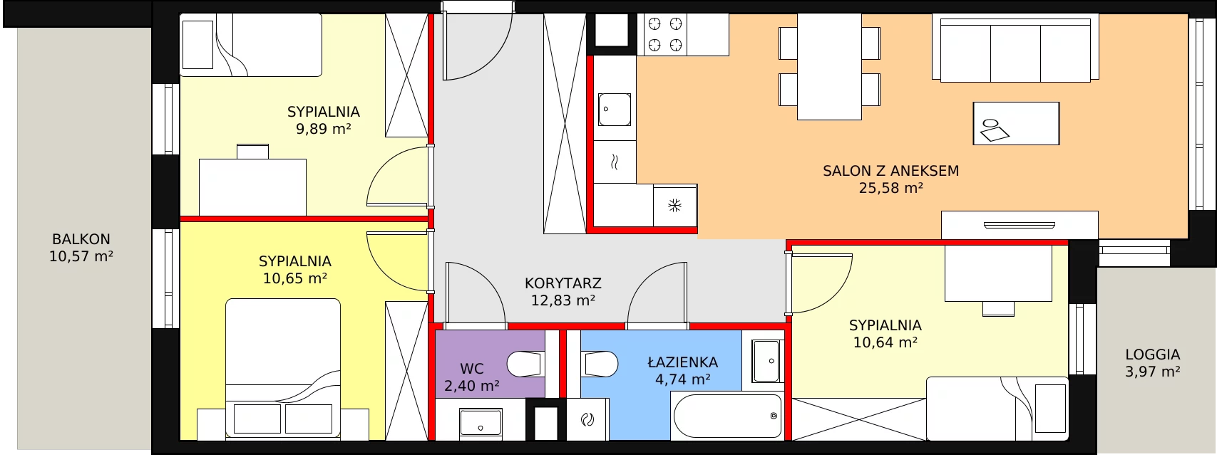 4 pokoje, mieszkanie 76,73 m², piętro 3, oferta nr 6D-3-4, Naramowice Odnova II, Poznań, Naramowice, ul. Bielicowa