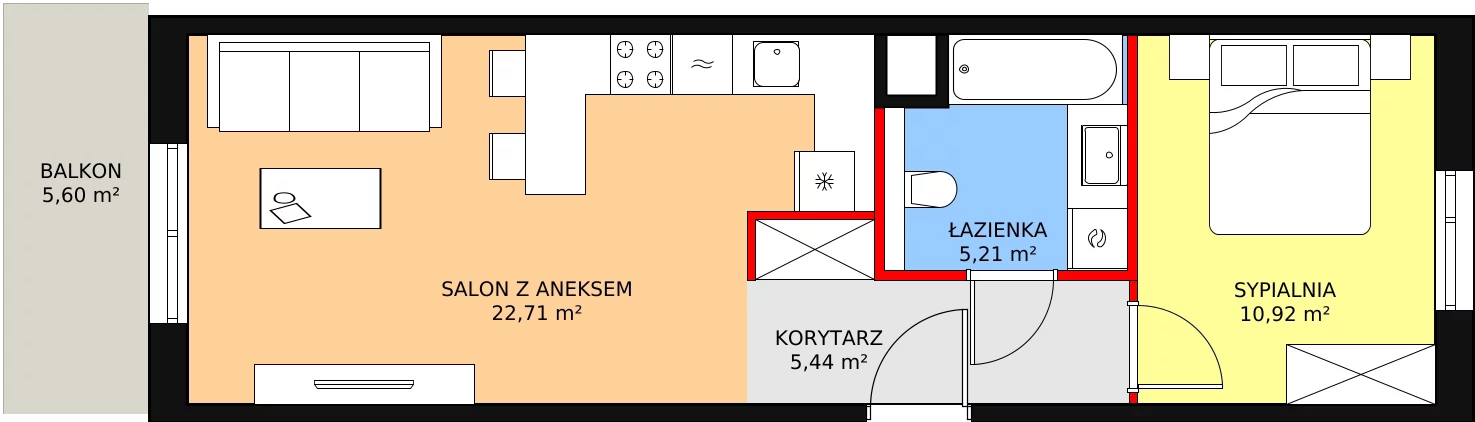 2 pokoje, mieszkanie 44,28 m², piętro 1, oferta nr 6E-1-5, Naramowice Odnova II, Poznań, Naramowice, ul. Bielicowa