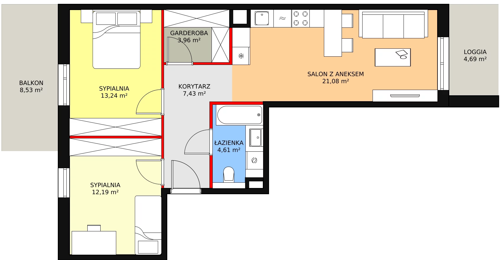 3 pokoje, mieszkanie 62,51 m², piętro 2, oferta nr 6E-2-1, Naramowice Odnova II, Poznań, Naramowice, ul. Bielicowa