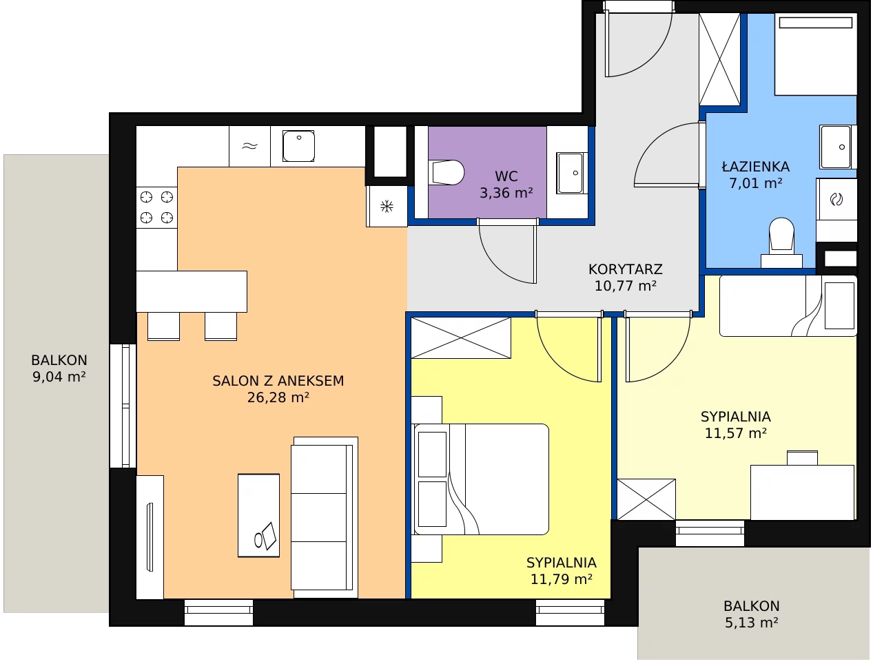 3 pokoje, mieszkanie 70,78 m², piętro 2, oferta nr 6E-2-3, Naramowice Odnova II, Poznań, Naramowice, ul. Bielicowa