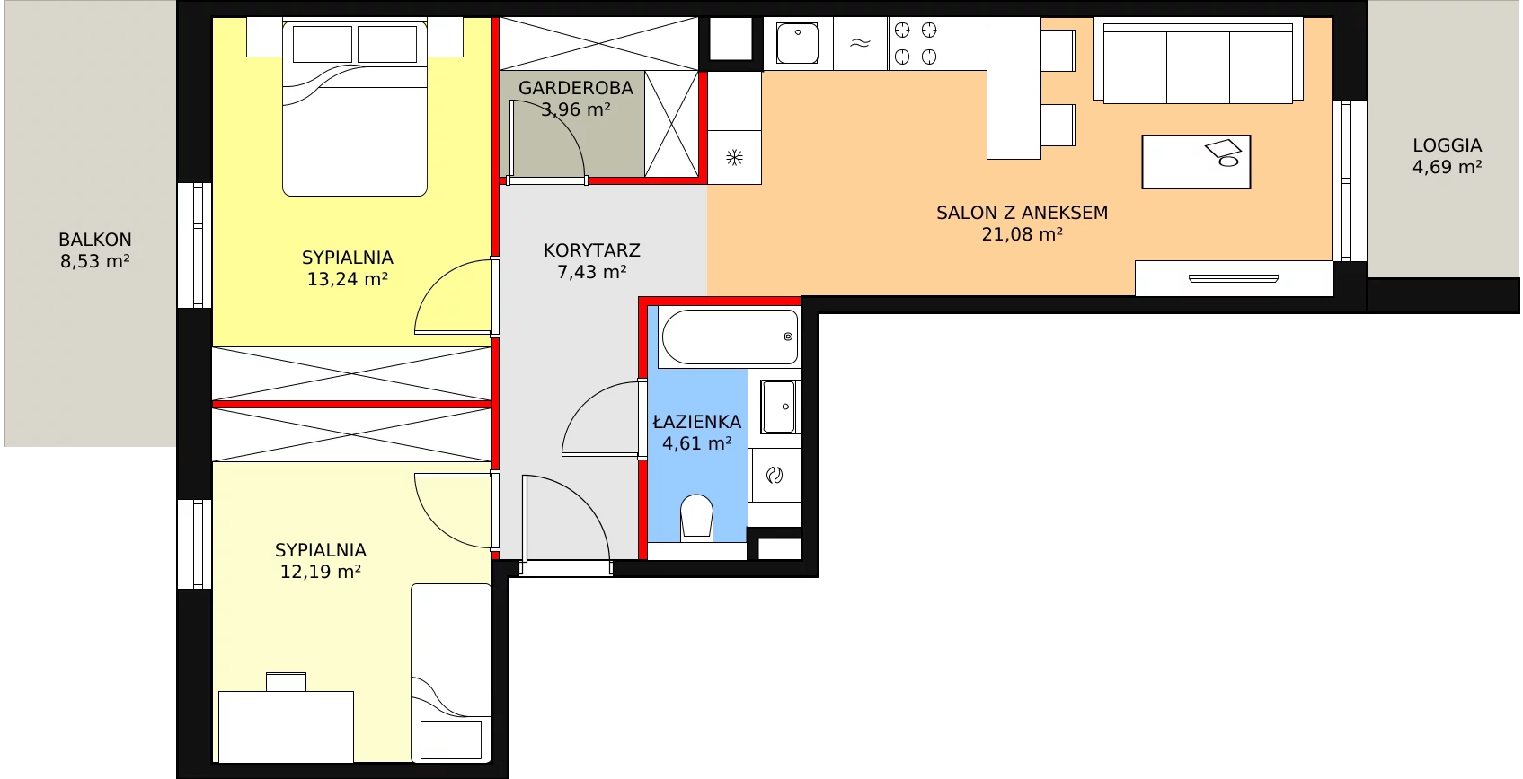 3 pokoje, mieszkanie 62,51 m², piętro 4, oferta nr 6E-4-1, Naramowice Odnova II, Poznań, Naramowice, ul. Bielicowa