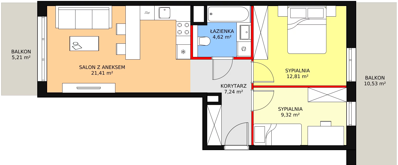 3 pokoje, mieszkanie 55,40 m², piętro 1, oferta nr 6F-1-3, Naramowice Odnova II, Poznań, Naramowice, ul. Bielicowa