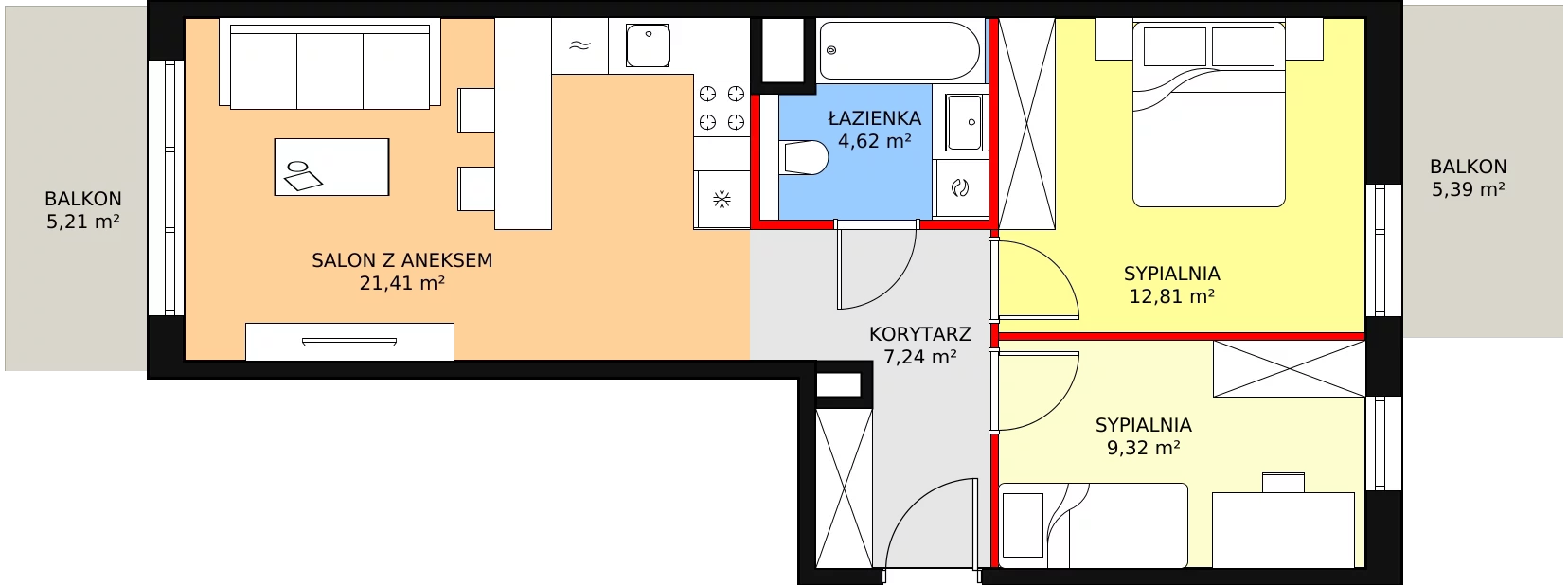 3 pokoje, mieszkanie 55,40 m², piętro 2, oferta nr 6F-2-3, Naramowice Odnova II, Poznań, Naramowice, ul. Bielicowa