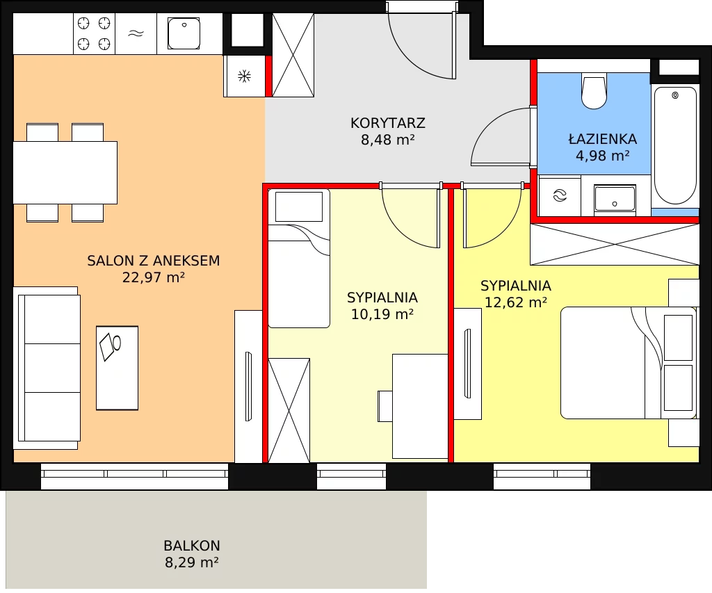 Mieszkanie 59,24 m², piętro 3, oferta nr 6G-3-2, Naramowice Odnova II, Poznań, Naramowice, ul. Bielicowa