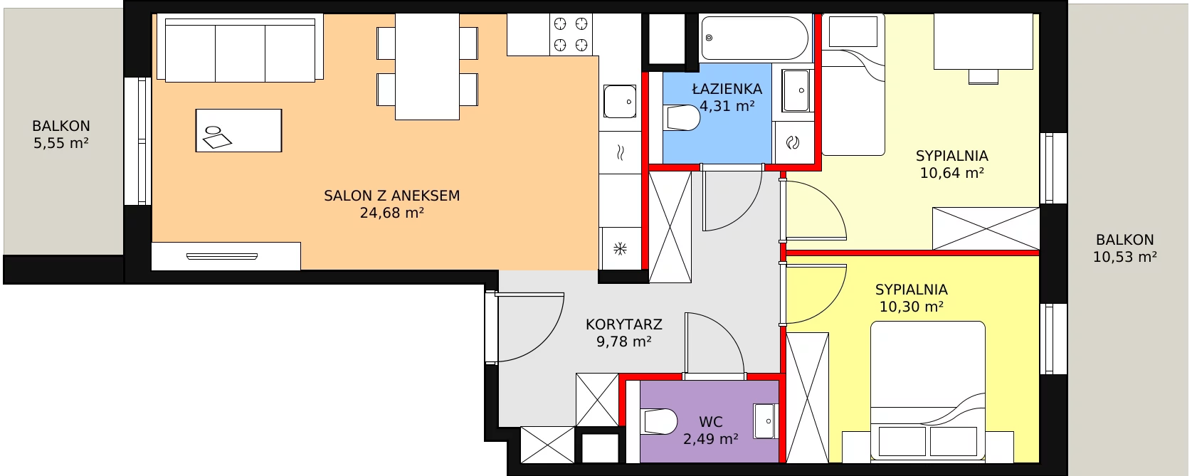 3 pokoje, mieszkanie 62,20 m², piętro 1, oferta nr 7A-1-1, Naramowice Odnova II, Poznań, Naramowice, ul. Bielicowa