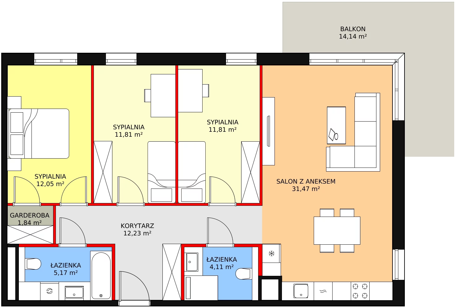 4 pokoje, mieszkanie 90,49 m², piętro 1, oferta nr 7A-1-2, Naramowice Odnova II, Poznań, Naramowice, ul. Bielicowa