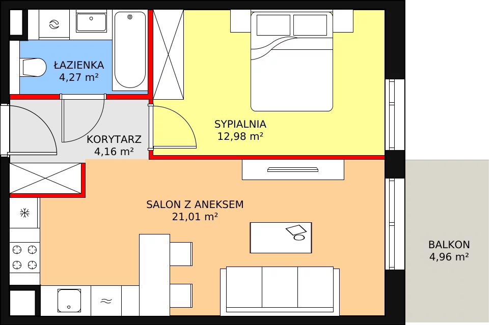 Mieszkanie 42,42 m², piętro 1, oferta nr 7A-1-3, Naramowice Odnova II, Poznań, Naramowice, ul. Bielicowa