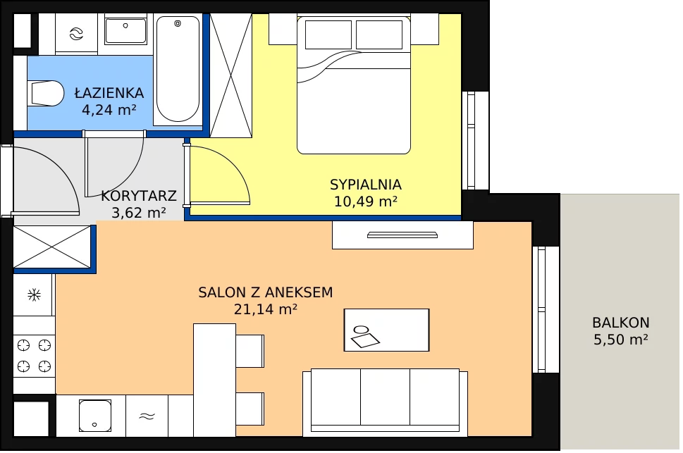 2 pokoje, mieszkanie 39,49 m², piętro 1, oferta nr 7A-1-4, Naramowice Odnova II, Poznań, Naramowice, ul. Bielicowa