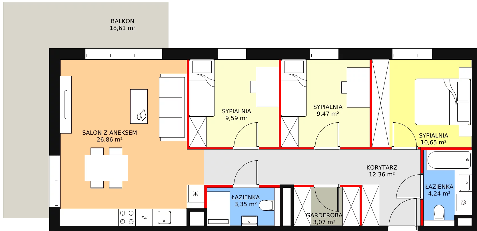 4 pokoje, mieszkanie 79,59 m², piętro 1, oferta nr 7A-1-6, Naramowice Odnova II, Poznań, Naramowice, ul. Bielicowa