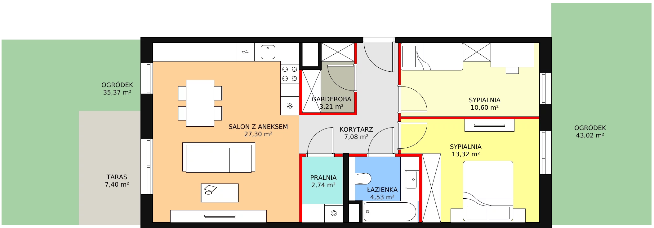 3 pokoje, mieszkanie 68,78 m², parter, oferta nr 7B-0-1, Naramowice Odnova II, Poznań, Naramowice, ul. Bielicowa