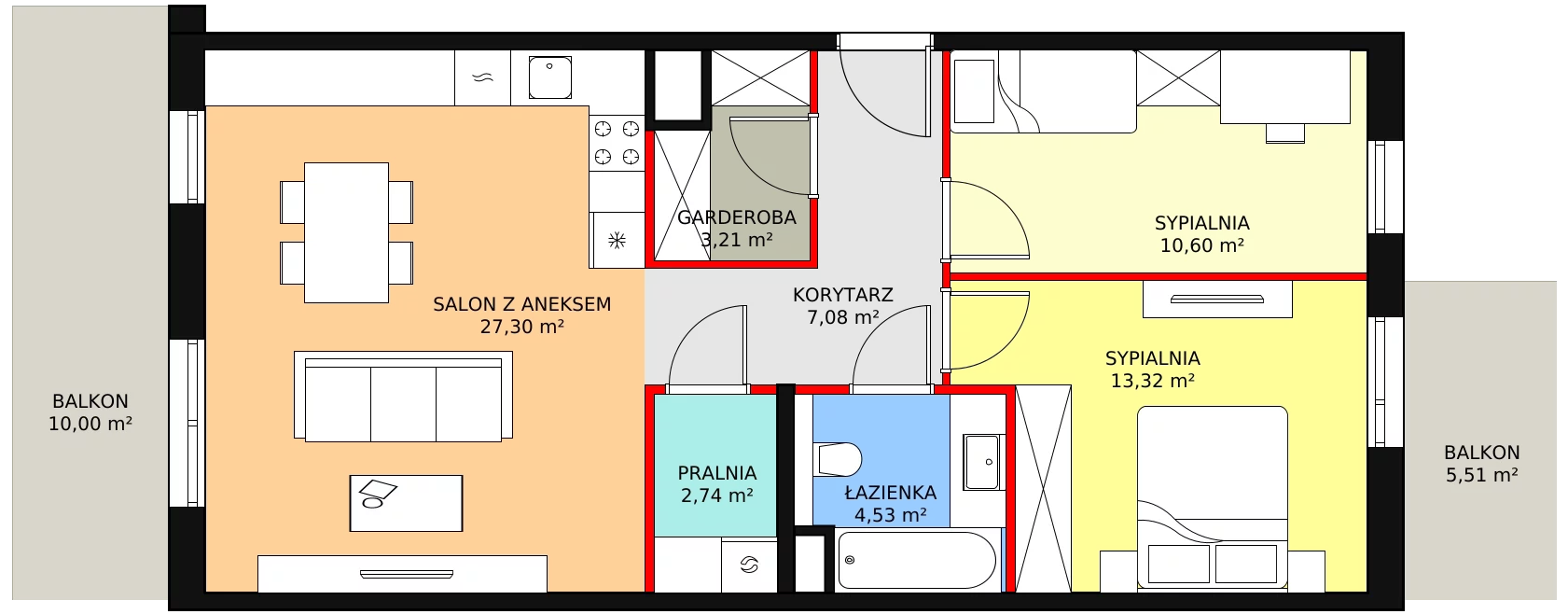 3 pokoje, mieszkanie 68,78 m², piętro 1, oferta nr 7B-1-1, Naramowice Odnova II, Poznań, Naramowice, ul. Bielicowa