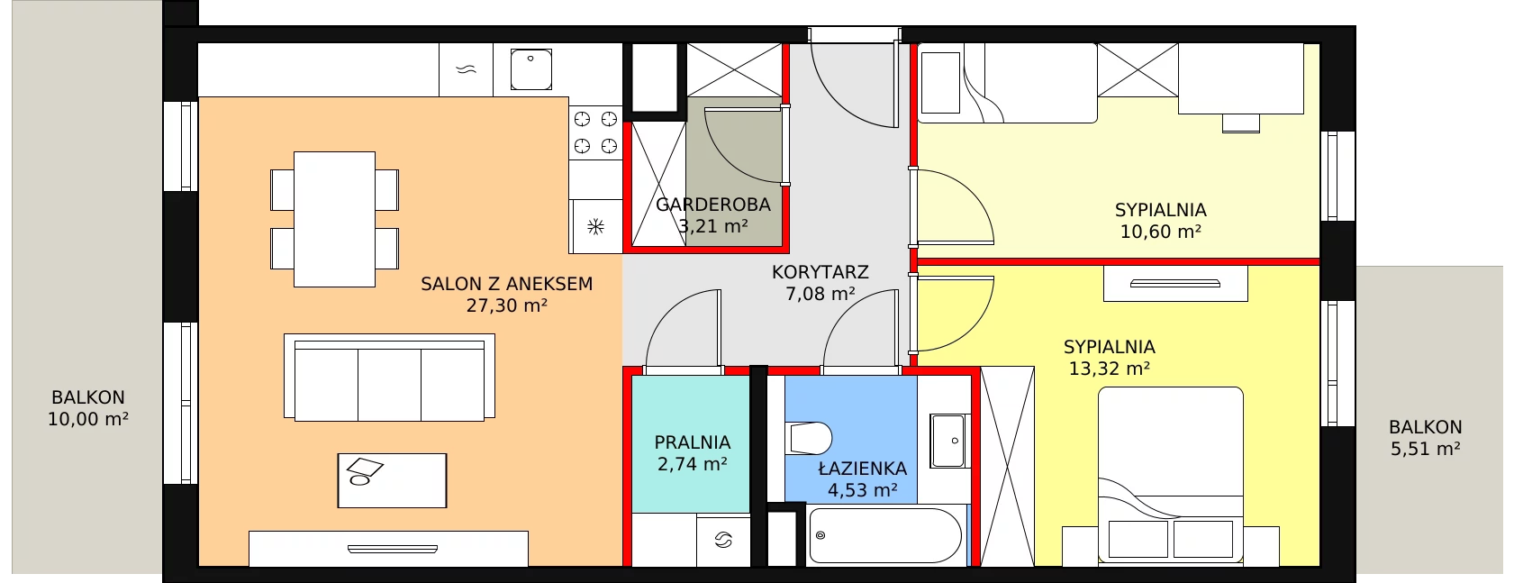 3 pokoje, mieszkanie 68,78 m², piętro 2, oferta nr 7B-2-1, Naramowice Odnova II, Poznań, Naramowice, ul. Bielicowa