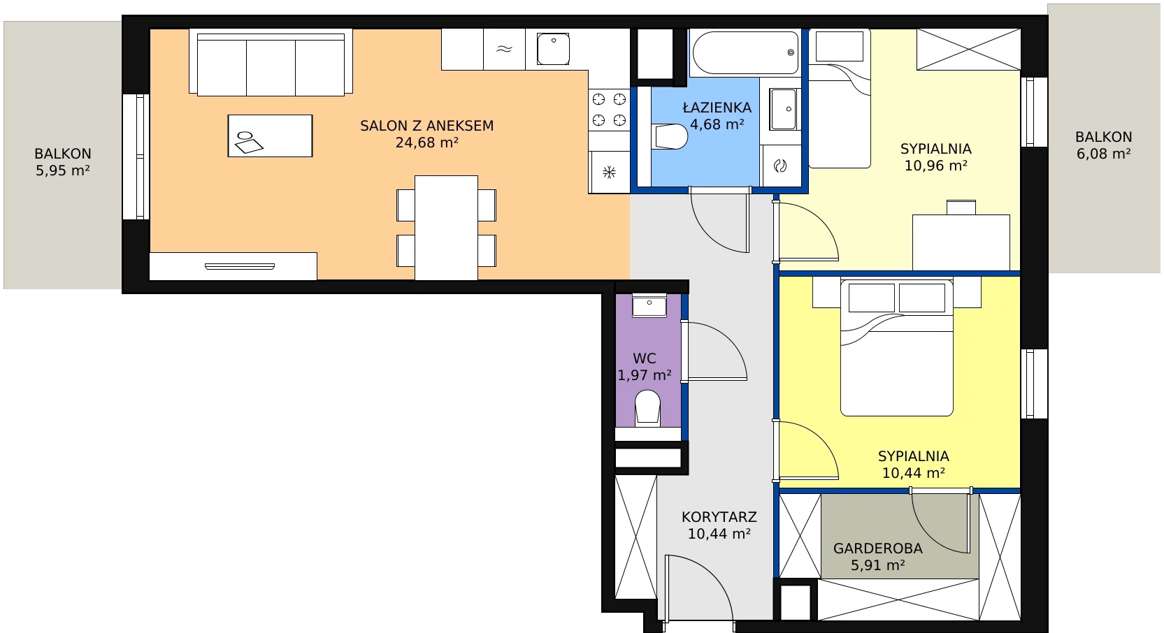 3 pokoje, mieszkanie 69,08 m², piętro 2, oferta nr 7B-2-3, Naramowice Odnova II, Poznań, Naramowice, ul. Bielicowa