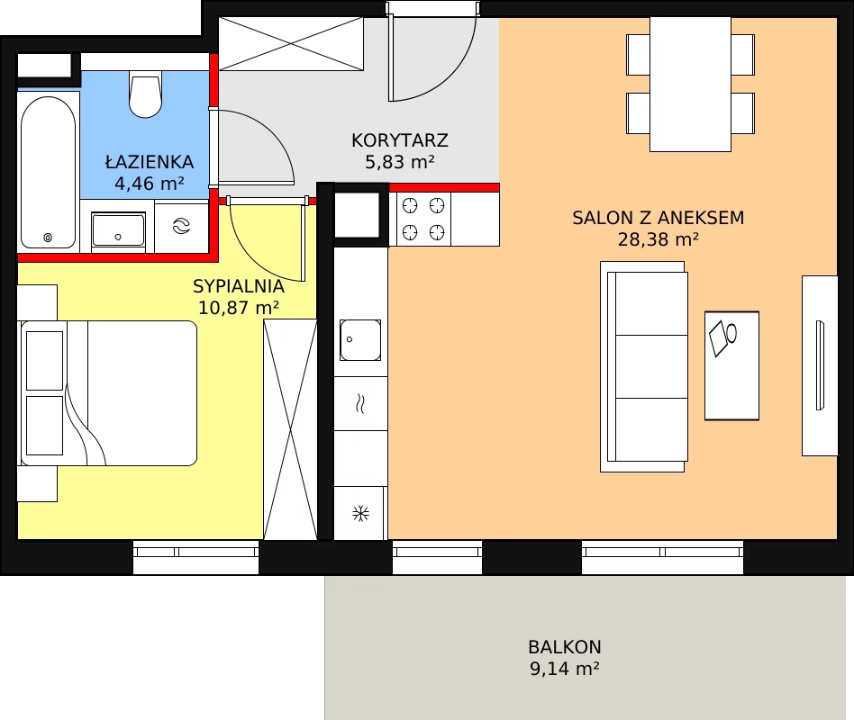 Mieszkanie 49,54 m², piętro 1, oferta nr 7C-1-2, Naramowice Odnova II, Poznań, Naramowice, ul. Bielicowa