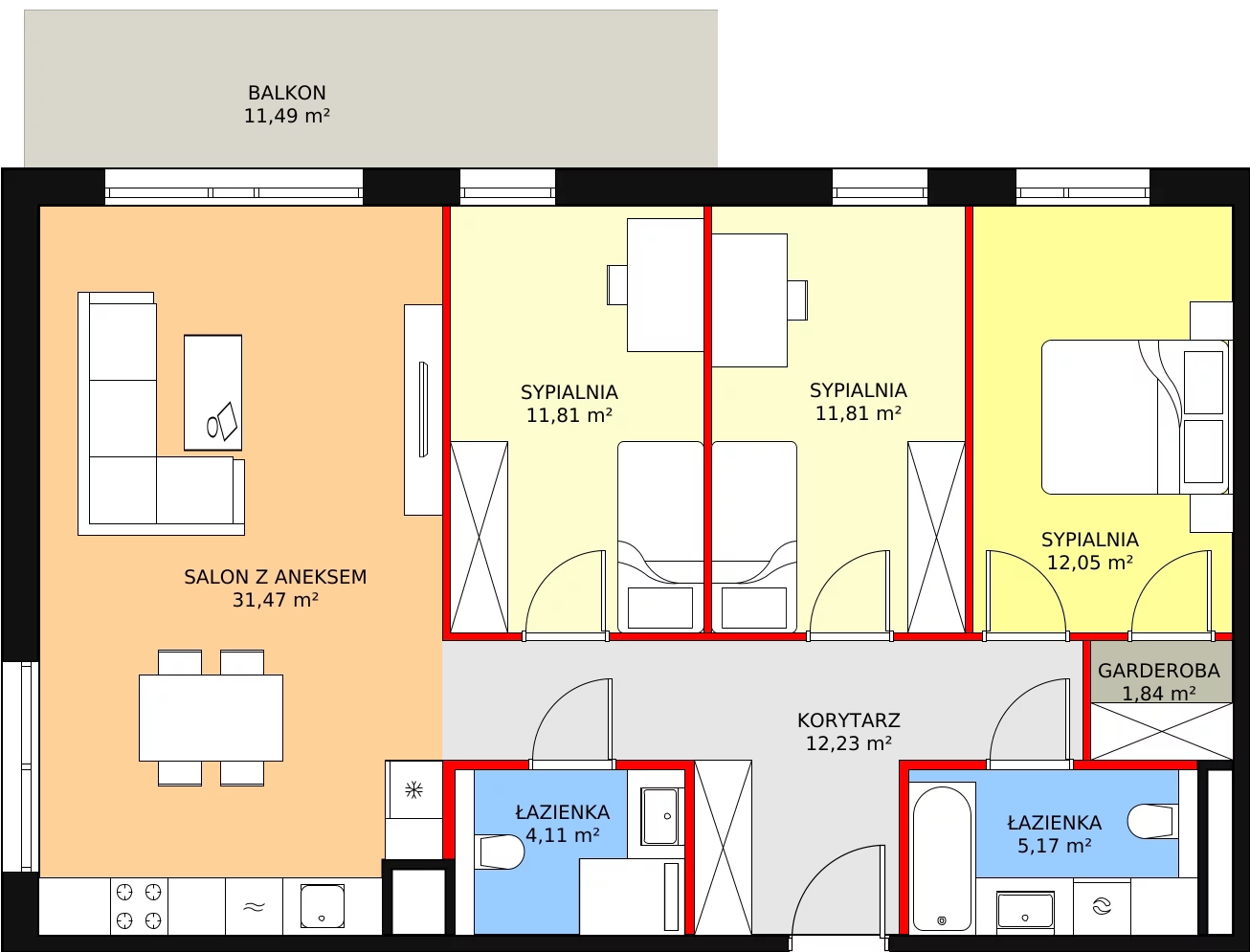 Mieszkanie 90,49 m², piętro 1, oferta nr 7C-1-8, Naramowice Odnova II, Poznań, Naramowice, ul. Bielicowa