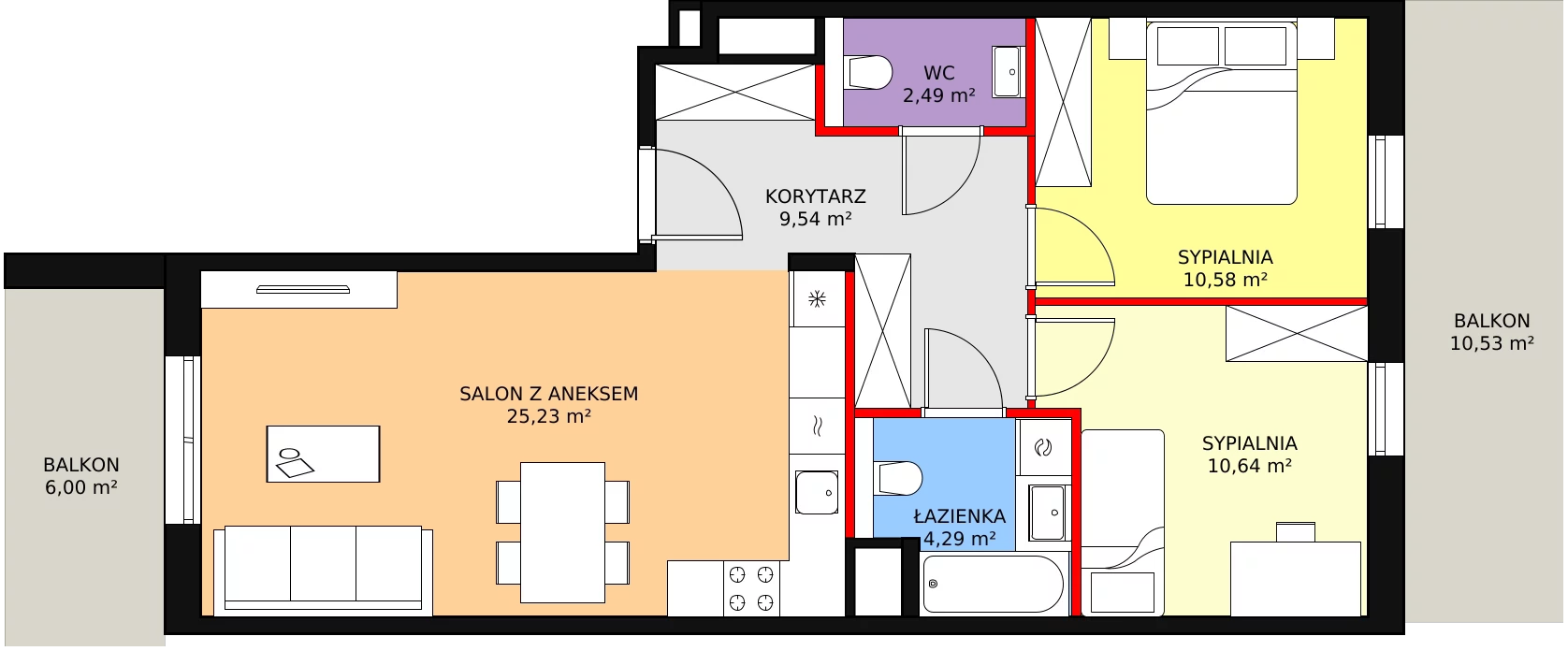 3 pokoje, mieszkanie 62,77 m², piętro 2, oferta nr 7C-2-9, Naramowice Odnova II, Poznań, Naramowice, ul. Bielicowa